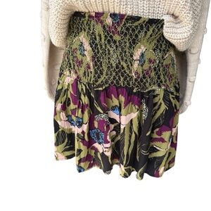 FREE PEOPLE Smocked Tropical Mini Skirt Leave A Trace Onyx Combo Womens Small